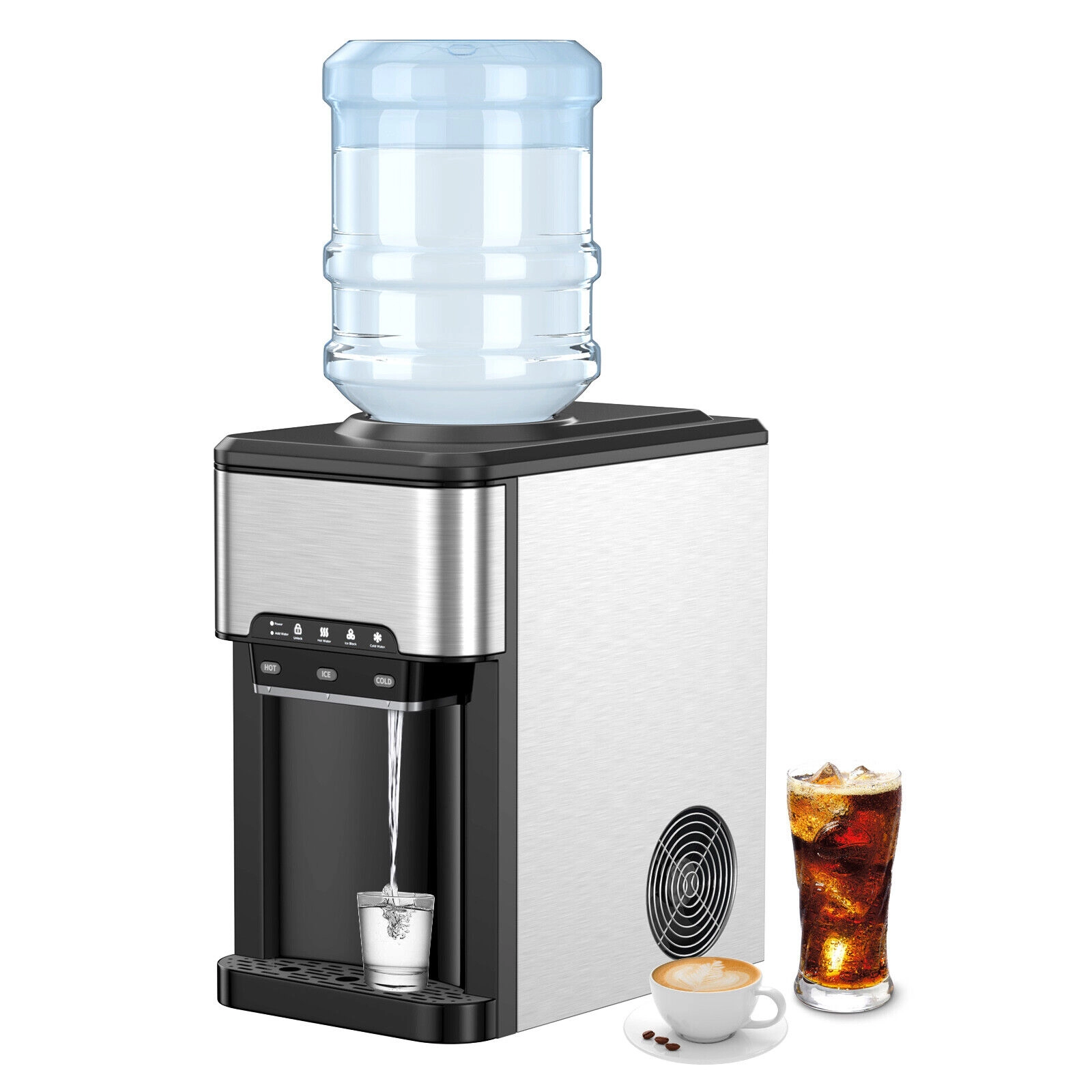 SUGIFT Silver 3-in-1 Hot and Cold Water Cooler Dispenser with Built-In Ice Maker and Child Lock