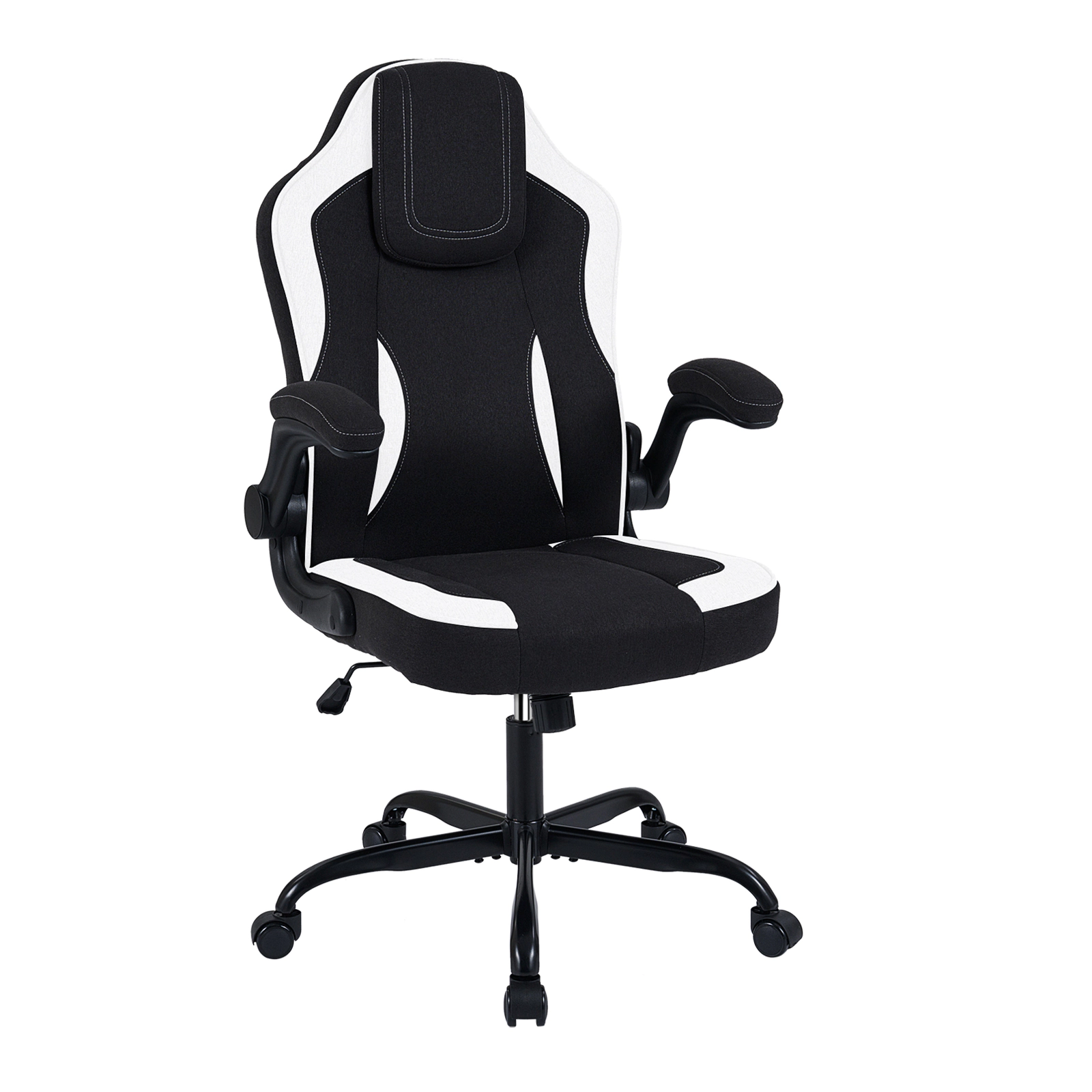 SUGIFT Ergonomic Linen Computer Office Chair with 90° Flip-up Armrests 275-Lb Capacity High Back White & Black