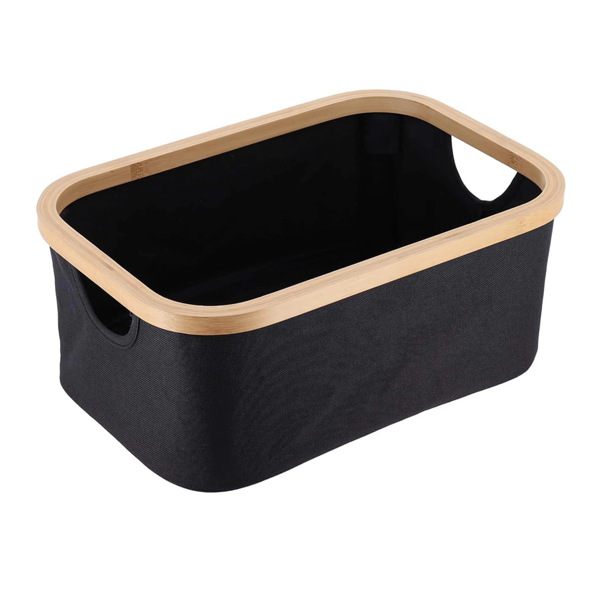 Evideco French Home Goods Black Bamboo-Frame Foldable Storage Basket 15 x 10 x 6 in