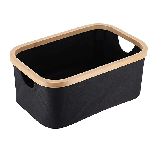 Evideco French Home Goods Black Bamboo-Frame Foldable Storage Basket 15 x 10 x 6 in