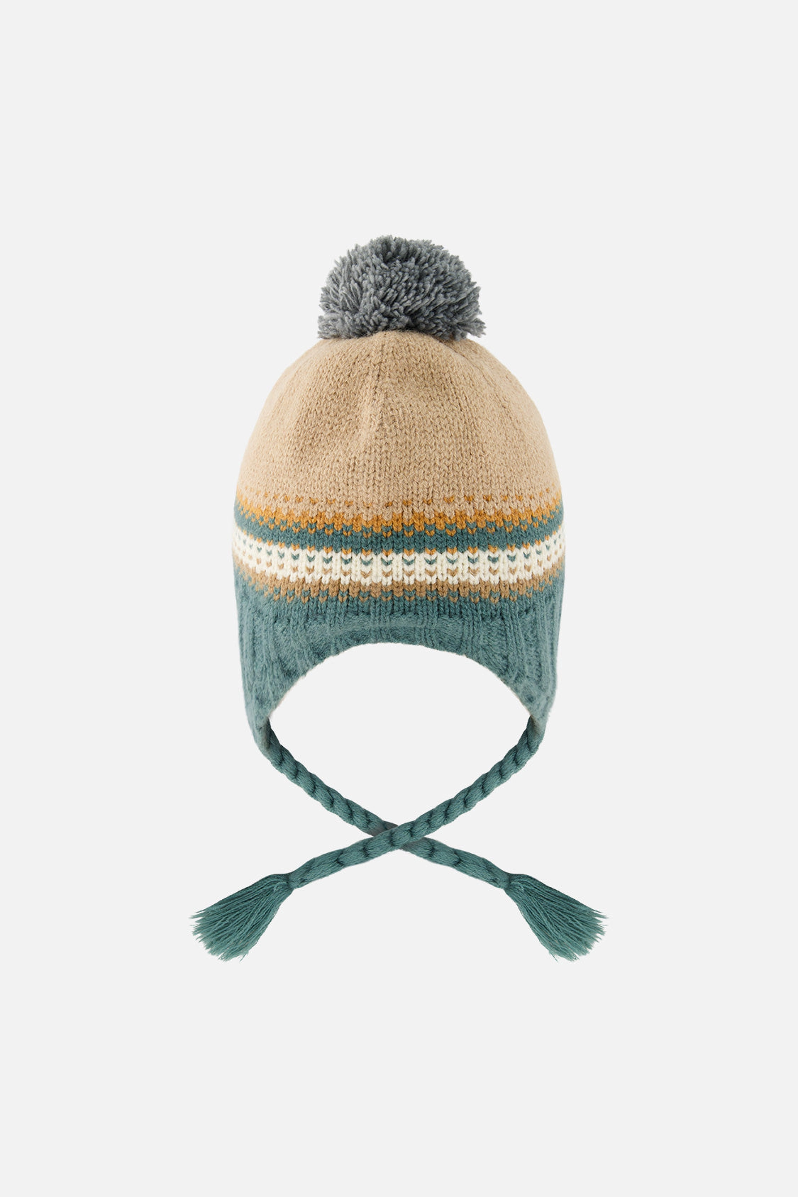 Deux par Boys Chevron Jacquard Winter Peruvian Knit Hat with Pompom