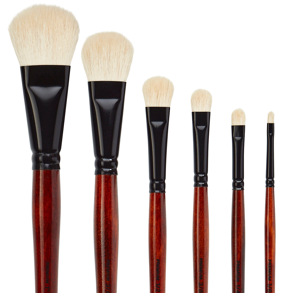 KINGART White Oval Mop Brush Set - 6 pc, Natural Goat Hair, Short Handles