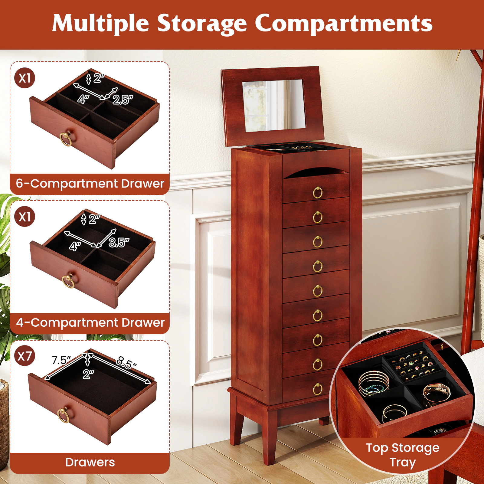 Hivvago Large Capacity Jewelry Storage Cabinet with 9 Drawers