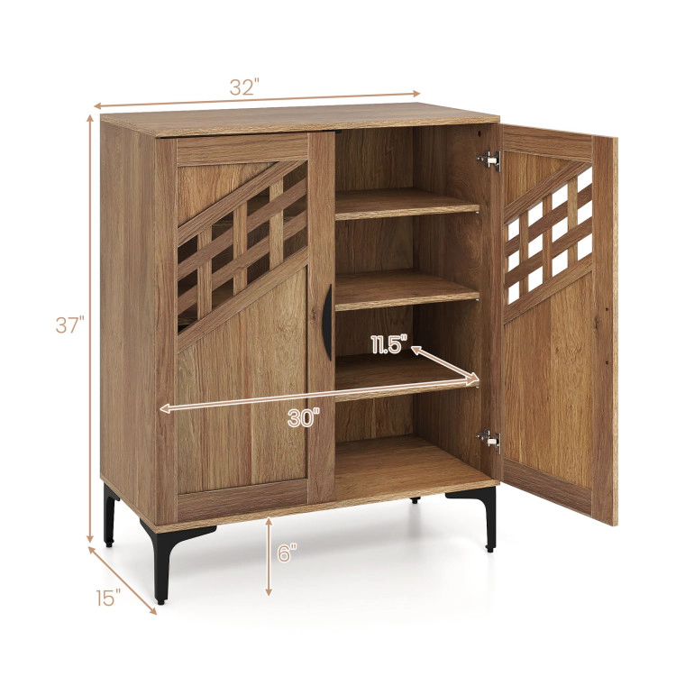 Hivvago 4 Tier Farmhouse Shoe Storage Cabinet with Removable Shelves and Metal Legs