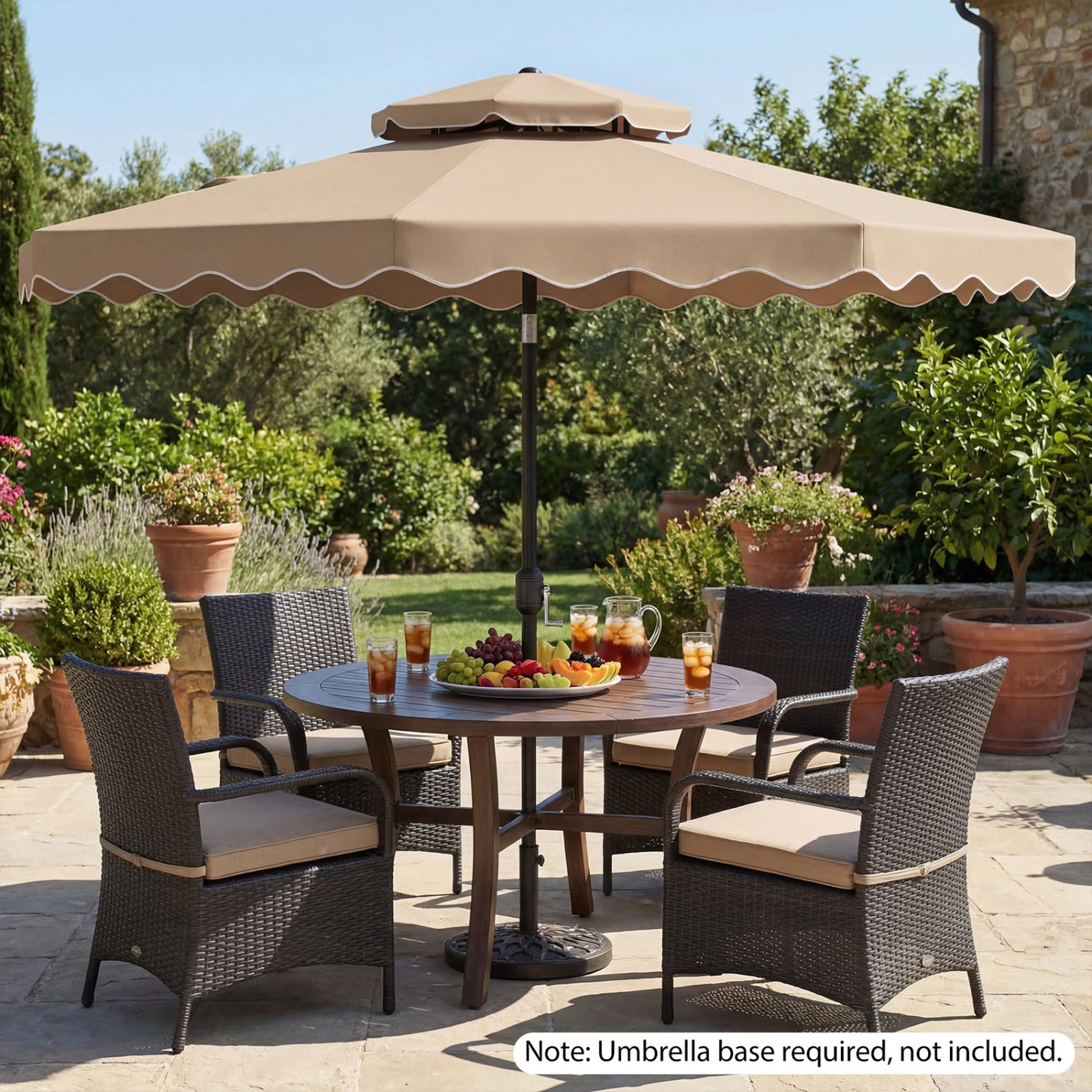 SUGIFT Coffee 9 ft Patio Umbrella with 2-Tier Vented Top and Push Button Tilt