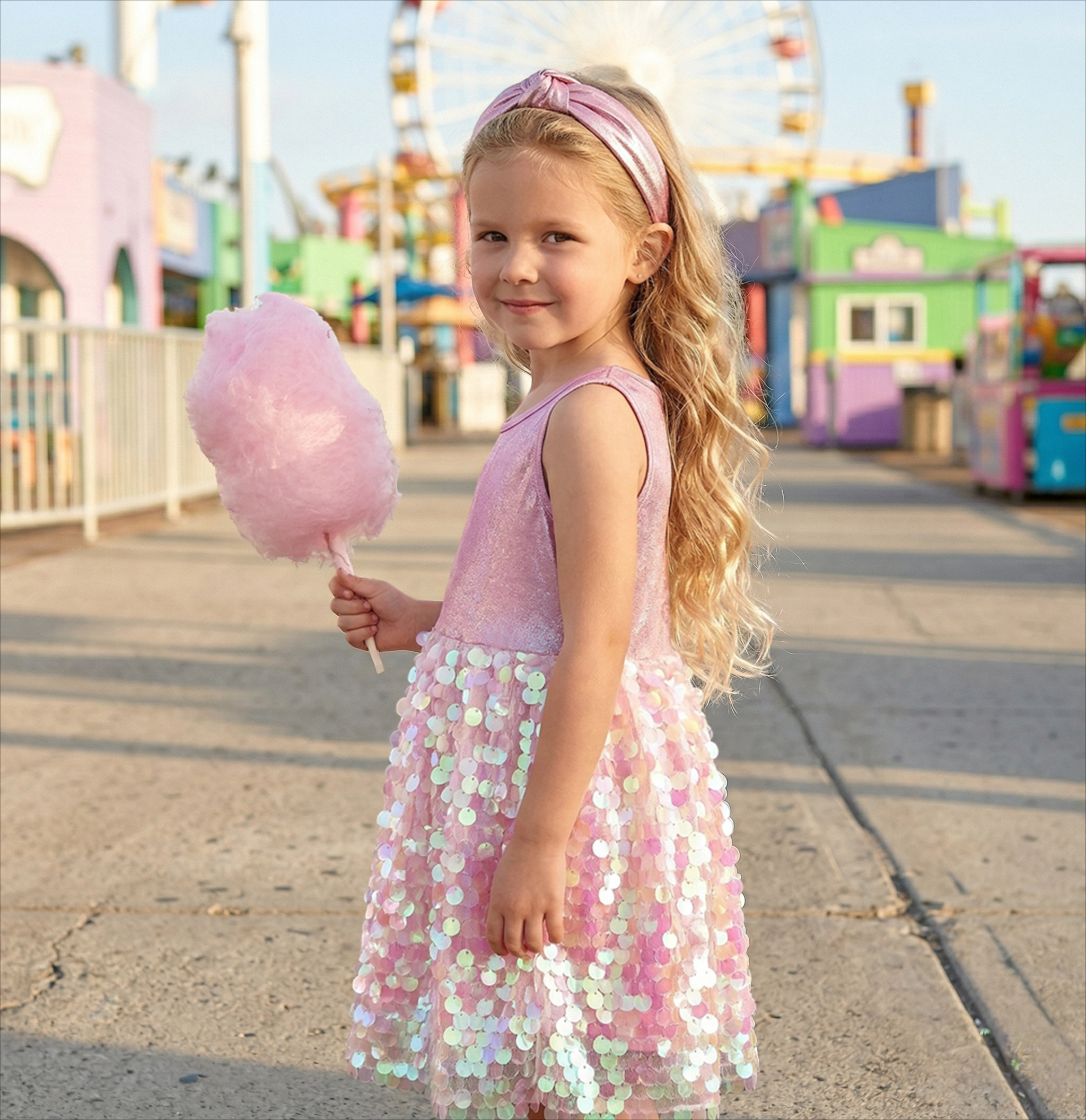2Bunnies Girls' Pink Iridescent Paillette Sequin Sleeveless Dress