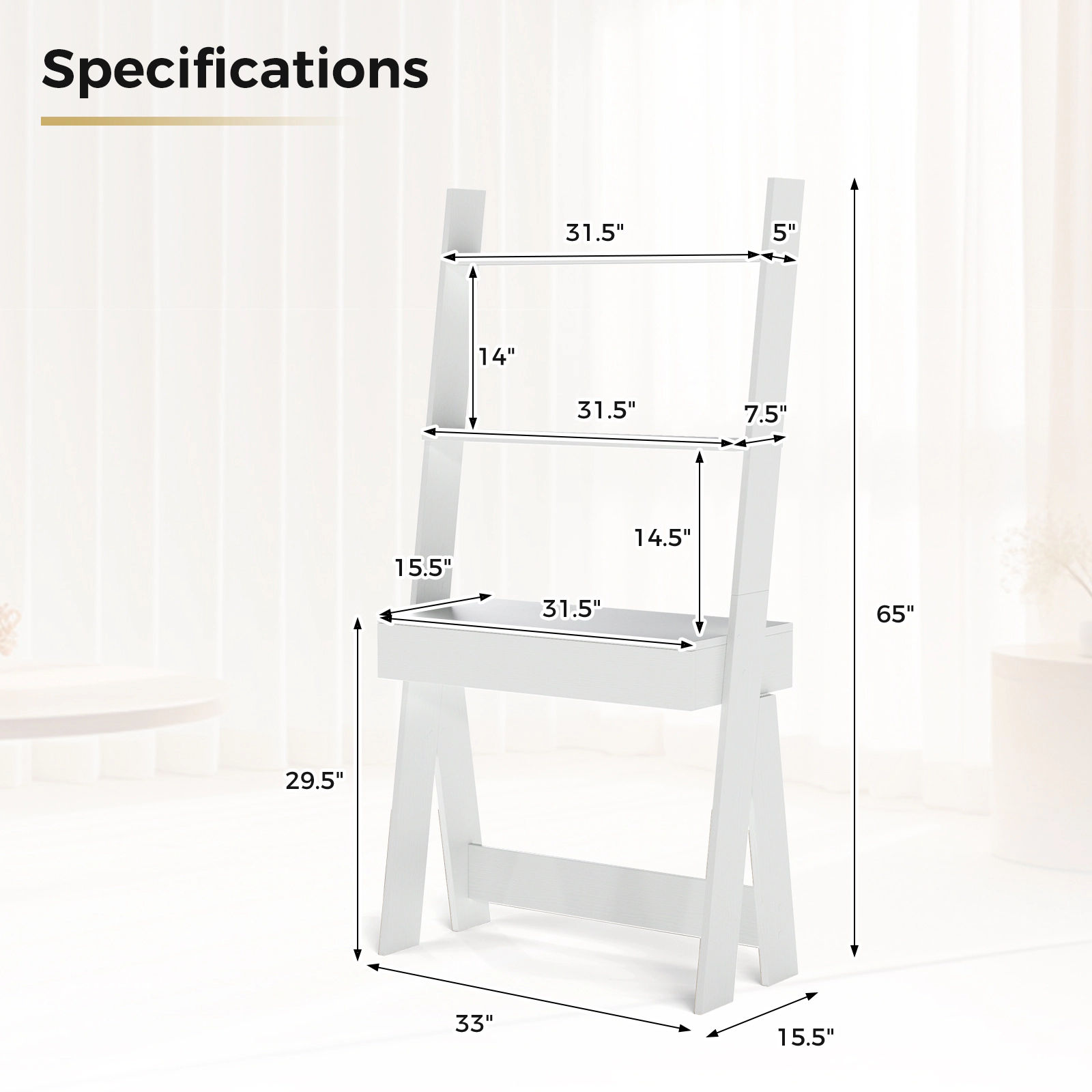 LJG Ladder Shelf Desk with Countertop Drawer and Anti-Toppling Device