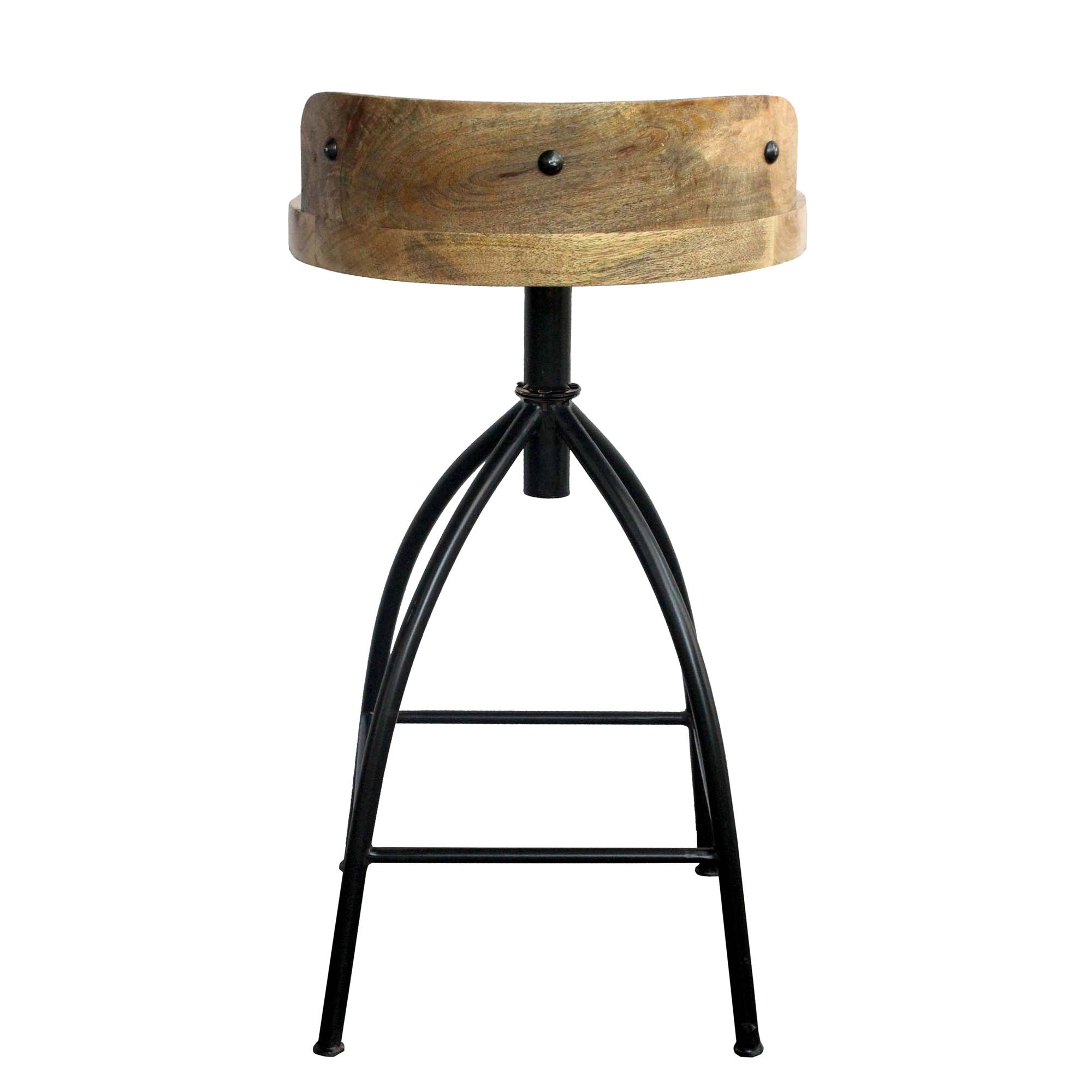 The Urban Port Pia 25-31 Inch Set of 2 Industrial Style Counter Height Stools with Adjustable Swivel Seat, Brown, Black