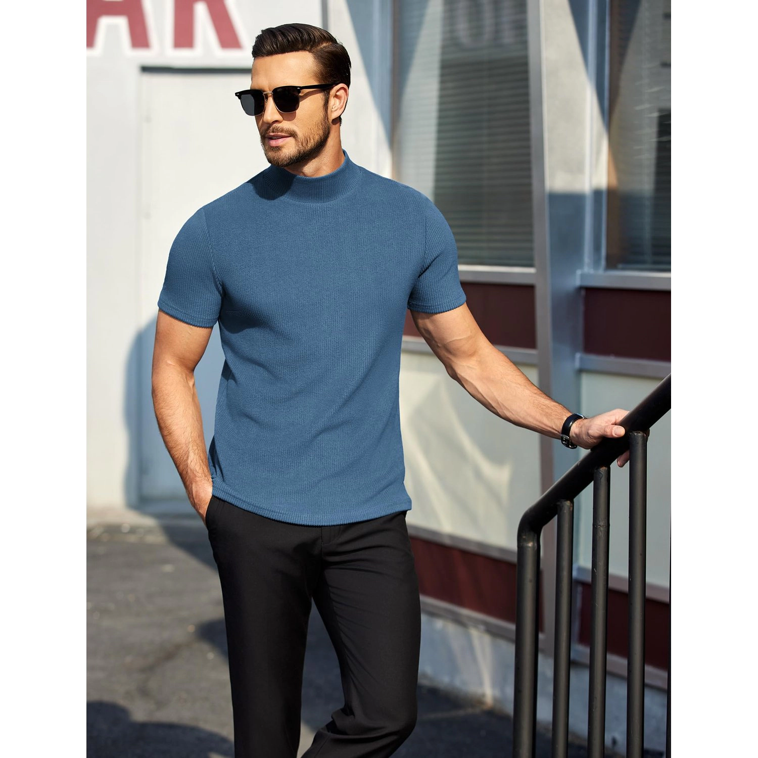 COOFANDY Mens Short Sleeve Button Down Shirts  Lapel V Neck Casual Loose Tops