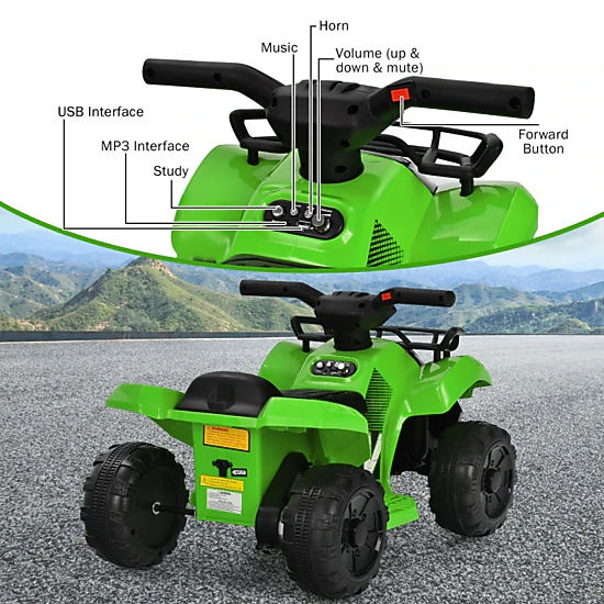 Hivvago 6V Kids Atv Quad Electric Ride On Car With Led Light And Mp3