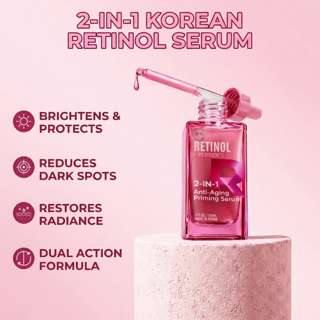 Lovery Retinol and Peptides 2-in-1 Anti-Aging Priming Serum - Korean Skin Care Firming & Smoothing Treatment
