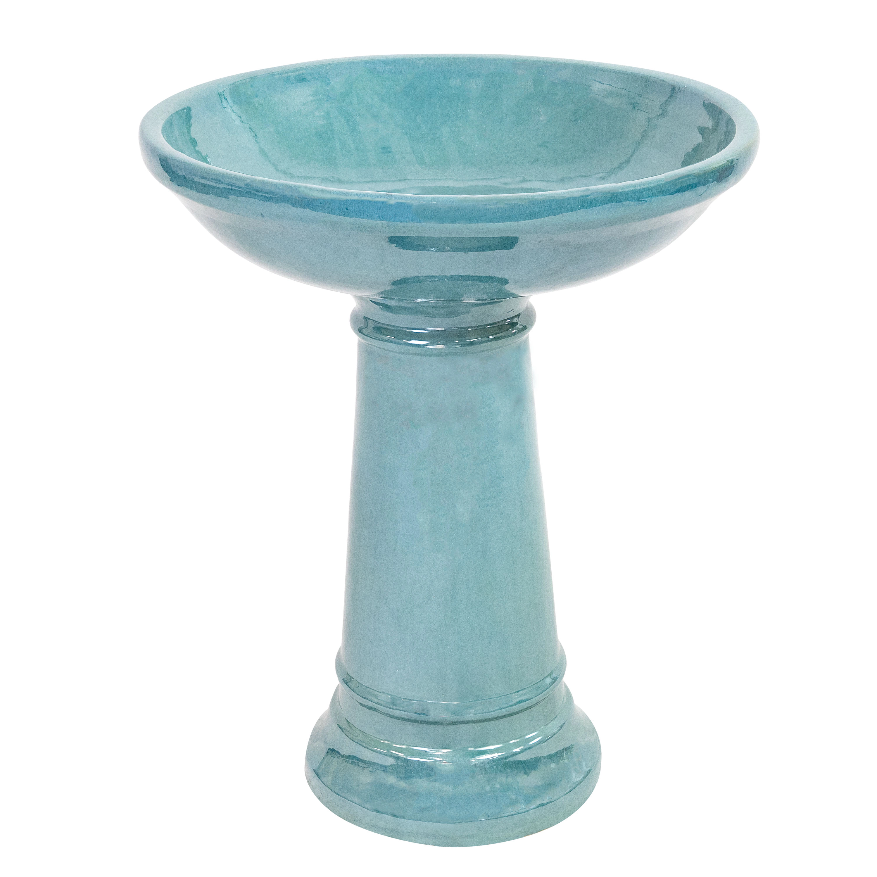 Sunnydaze Calais Glazed Ceramic Bird Bath for Outside, 25” H, Jade Green