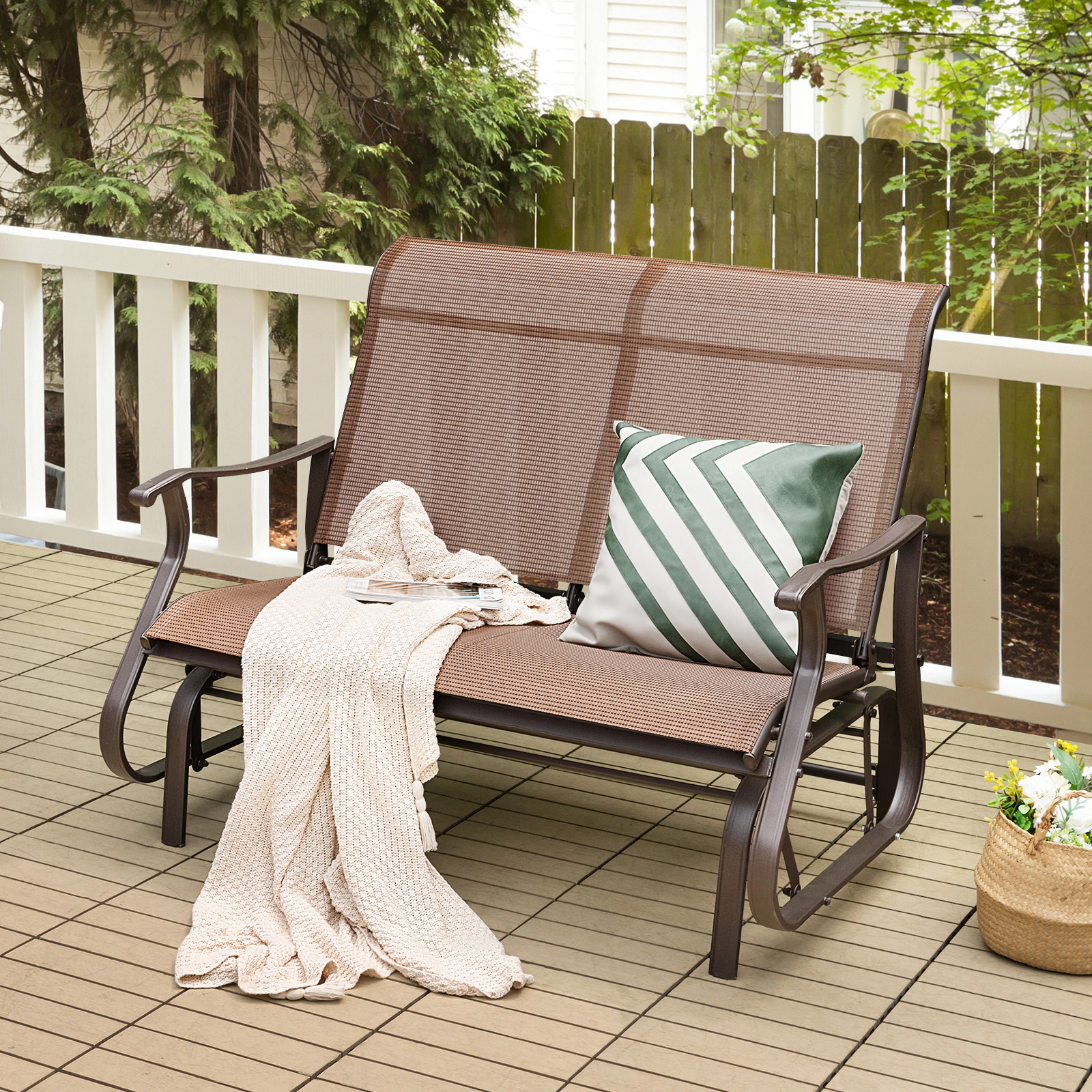 LJG 2-Person Patio Glider Bench with High Back and Curved Armrests