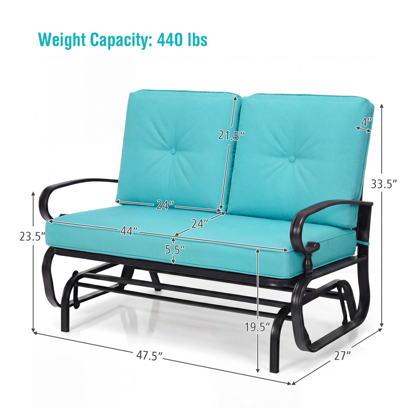 SUGIFT 2-Seat Outdoor Steel Swing Glider Chair with Cushions 440-Lb Capacity Beige Blue Gray Navy