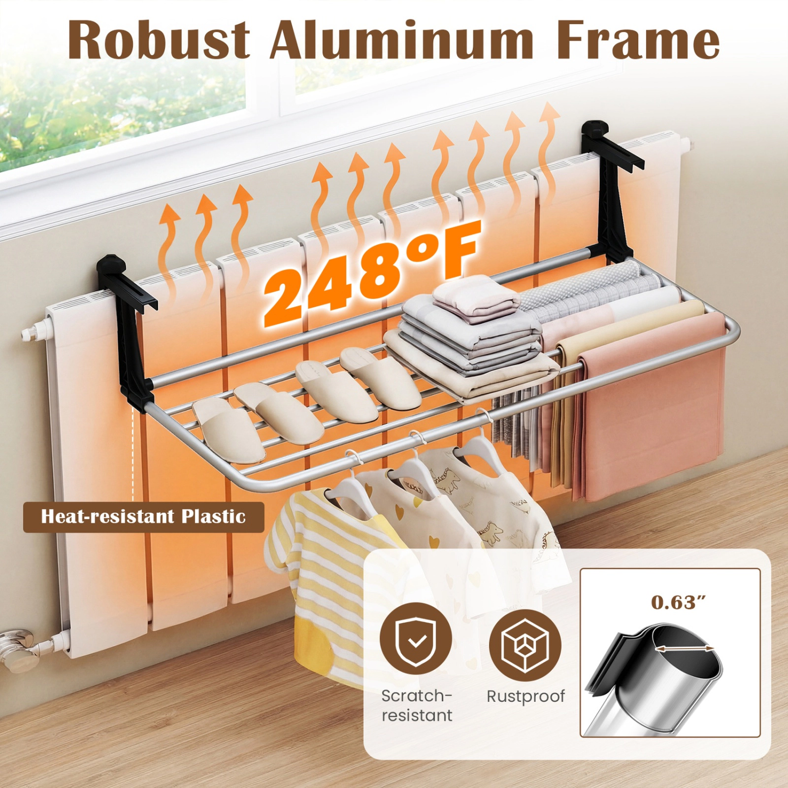 SUGIFT Portable Foldable Clothes Drying Rack Airer with Extendable Radiator Hooks Silver and Black