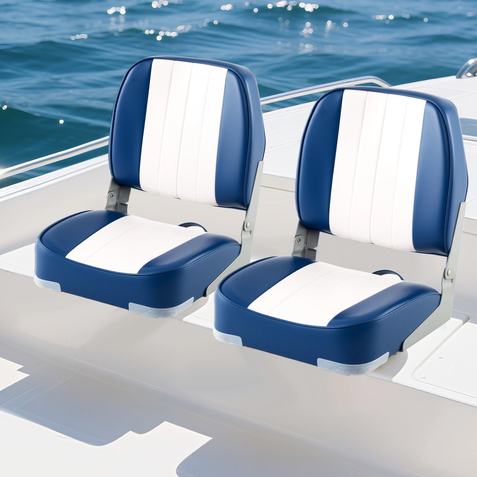 SUGIFT 2-Pack 330-lb Capacity Folding Low Back Boat Seats Chairs with Sponge Cushion and PVC Leather