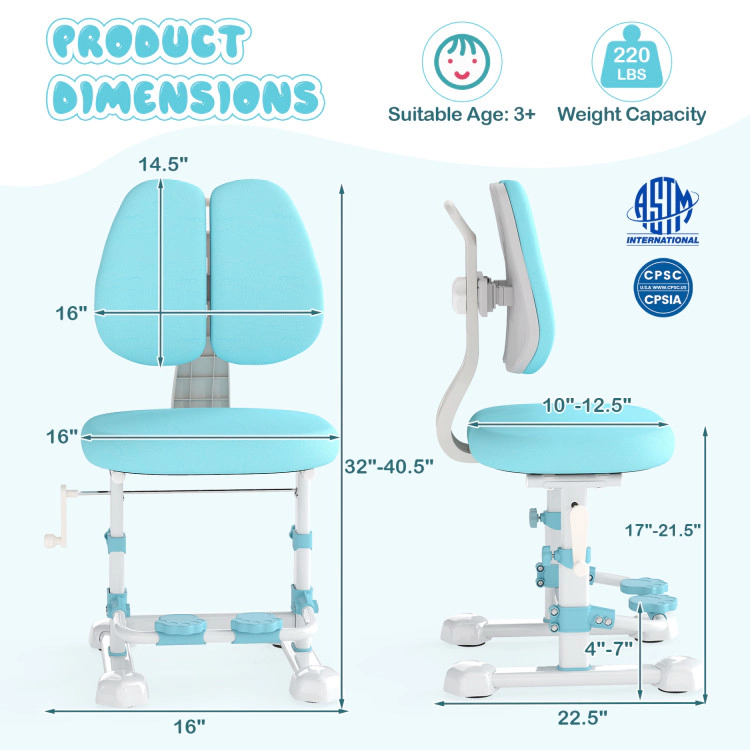 Hivvago Kids Study Chair With Adjustable Double Backrest And Footrest