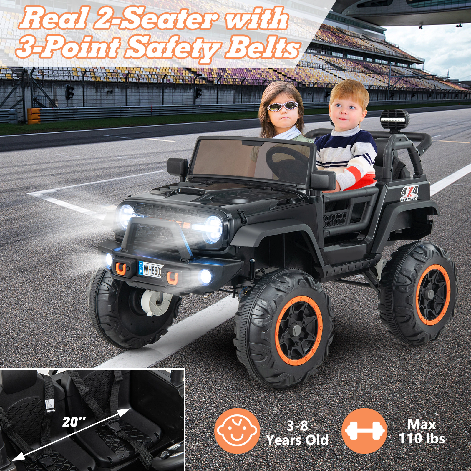 Costway 24V 2 Seater Kids Ride on Truck 2WD/4WD Battery Powered Vehicle Toddler Powerful Car with Remote Control Purple