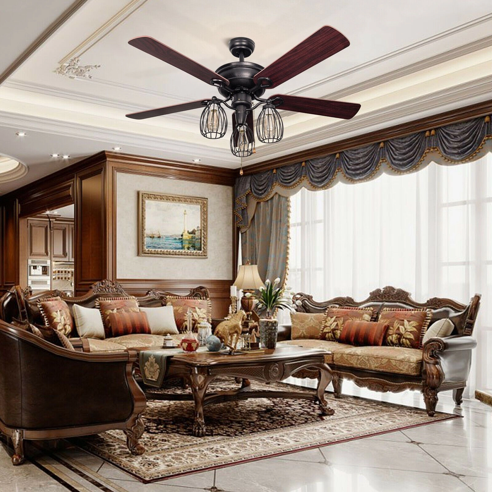 SlickBlue 52 Inch Black Ceiling Fan, 3-Speed, Reversible Motor