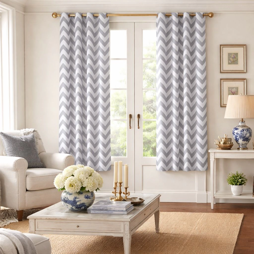 Kate Aurora 2 Piece Gray Chevron Room Darkening Grommet Top Window Curtain Panels For Short Windows