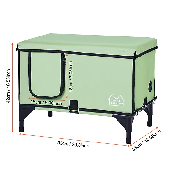 HONGGE Elevated Heated Cat House Cuboid Kitty Shelter with Adjustable Temperature and Timer 900D Oxford Cloth Foldable