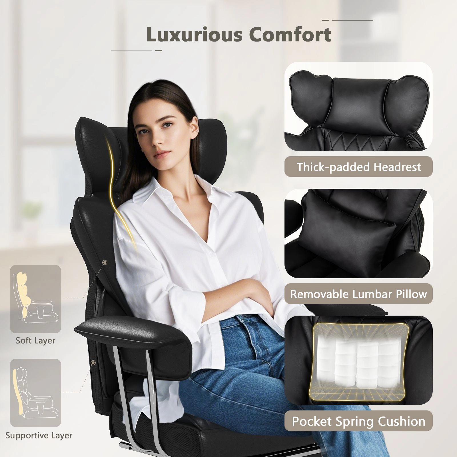 SlickBlue Reclining Desk Chair with Adjustable Height and Footrest