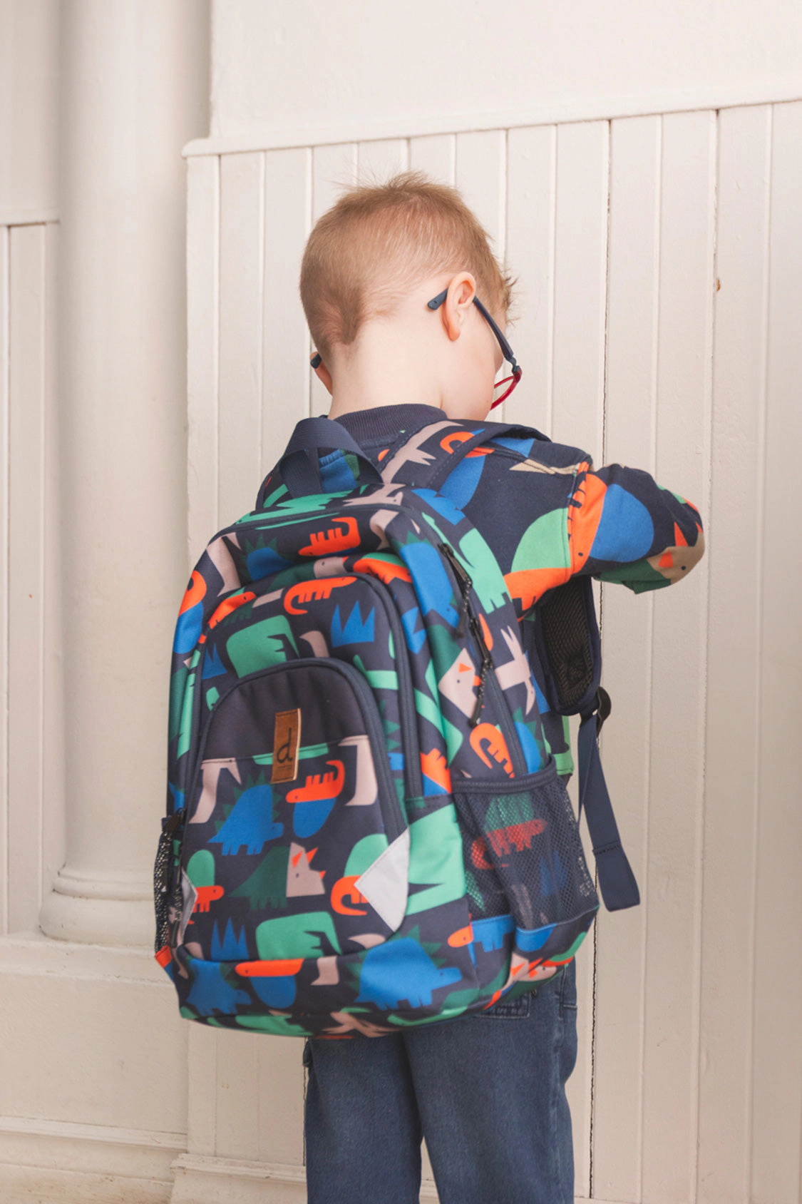 Deux par Deux Boys Dinosaur Print Three-Compartment Preschool Backpack