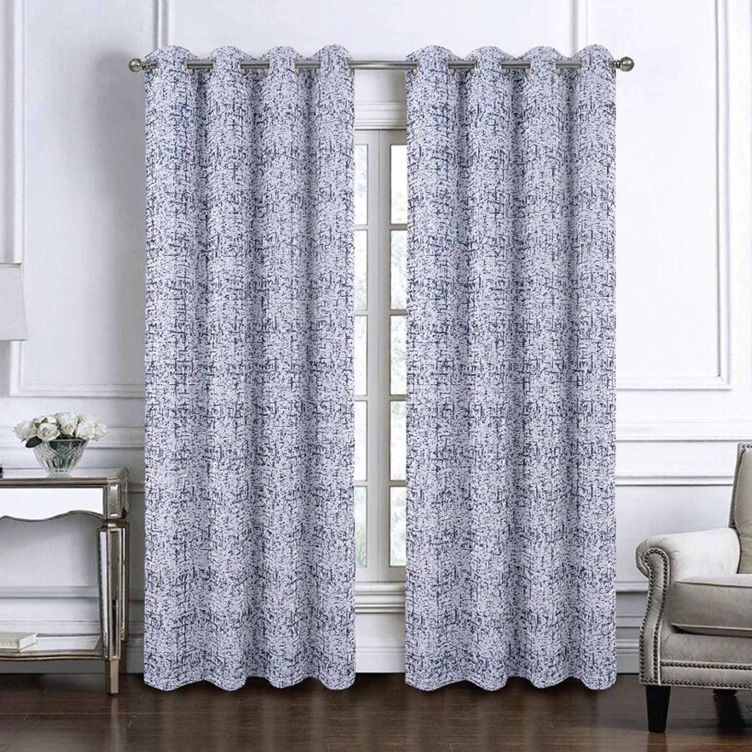 RT Designers Collection 100% Polyester 140 GSM Luca Jacquard Grommet Curtain Panel 54" x 84" Navy
