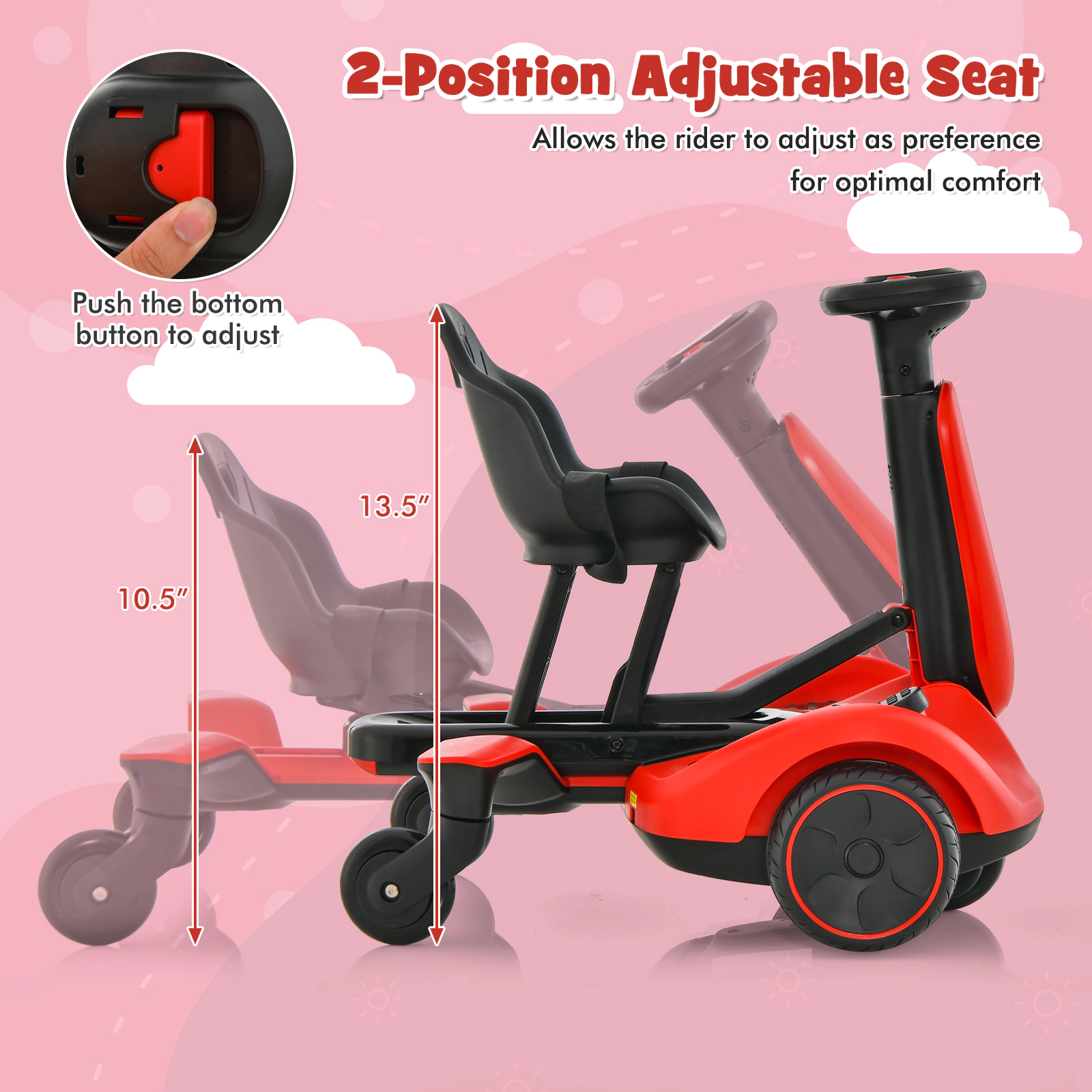 SUGIFT Kids Red 6V Ride On Drift Car with 360-Degree Spin and 2 Heights 33.5-in W 21.5-in H 55-lb Seat Capacity