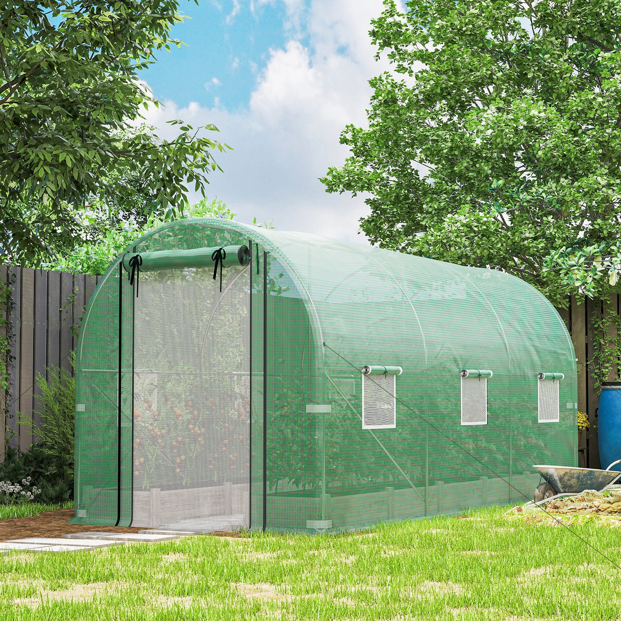 HONGGE Hoop House Greenhouse Walk-in Tunnel with 2 Support Rods Zippered Roll-up Mesh Door 14.6'x6.5'x6.6'