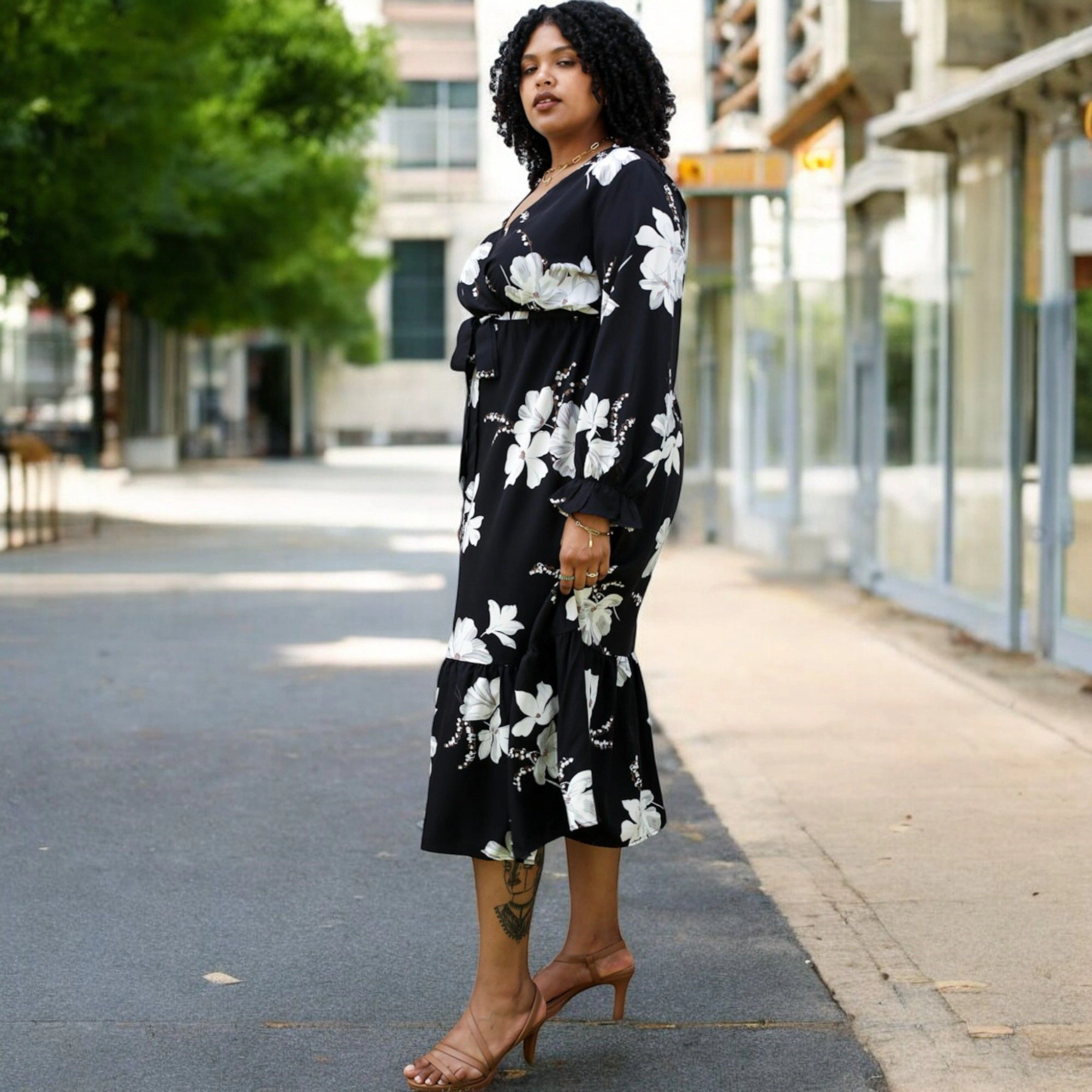 Anna-Kaci Women's Floral Paisley Wrap Midi Dress with Ruffle Hem and Adjustable Tie Waist