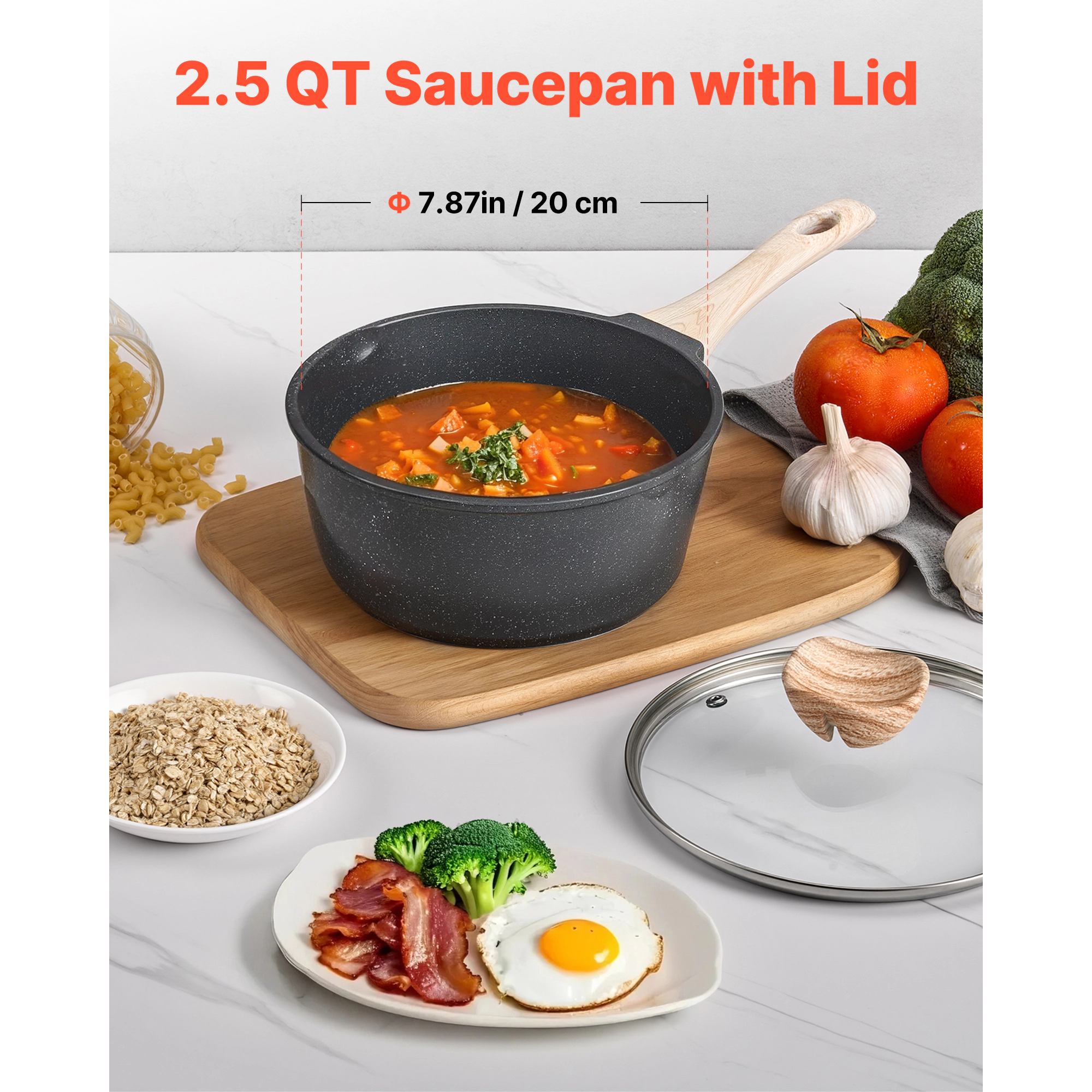 HONGGE Saucepan Nonstick Saucepan with Tempered Glass Lid Multipurpose Cooking Sauce Pot with Detachable Handle Sauce