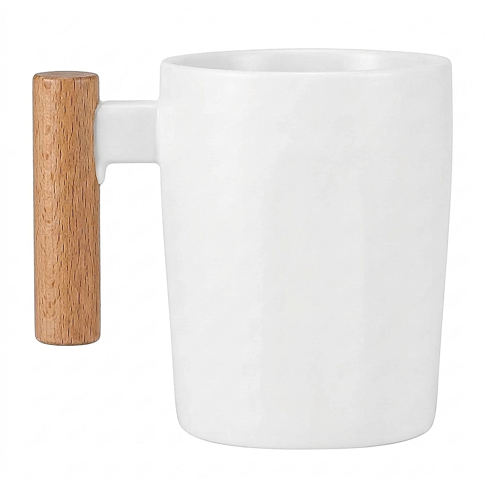 SUGIFT Wooden Handle White Mug 12.1 by 9.1 by 10.9 cm with Individual Glossy White Box and 24 per Case