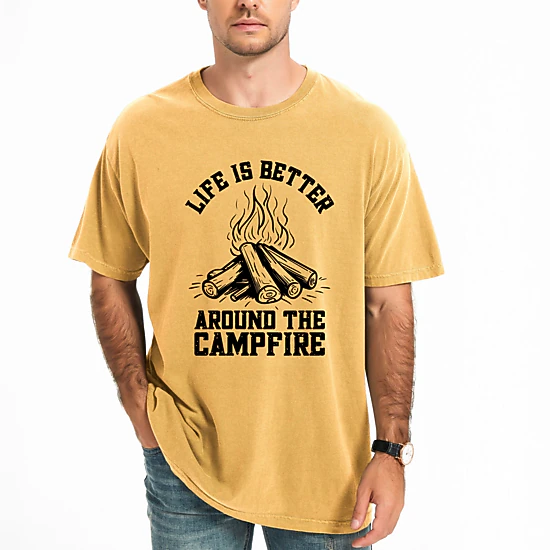 Simply Sage Market - Life Is Better Around The Campfire Distressed - Men's Garment Dyed Graphic T-Shirt