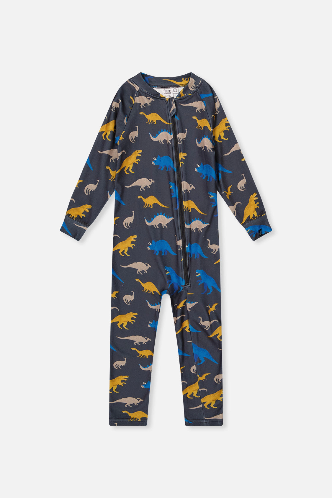 Deux par Boys One Piece Dinosaur Print Asymmetric Zip Thermal Underwear