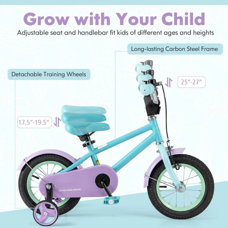 SUGIFT 12-Inch Purple and Blue Kids Bike, Enclosed Chain Guard, Training Wheels