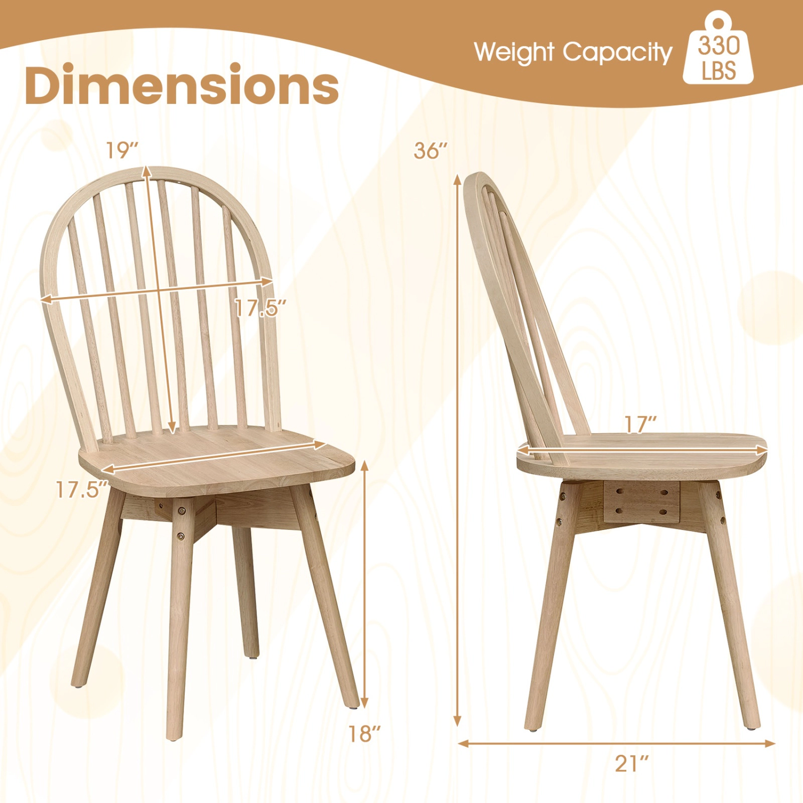 SUGIFT Swivel Windsor Dining Chairs 330-lb Capacity Natural/Walnut Set of 4