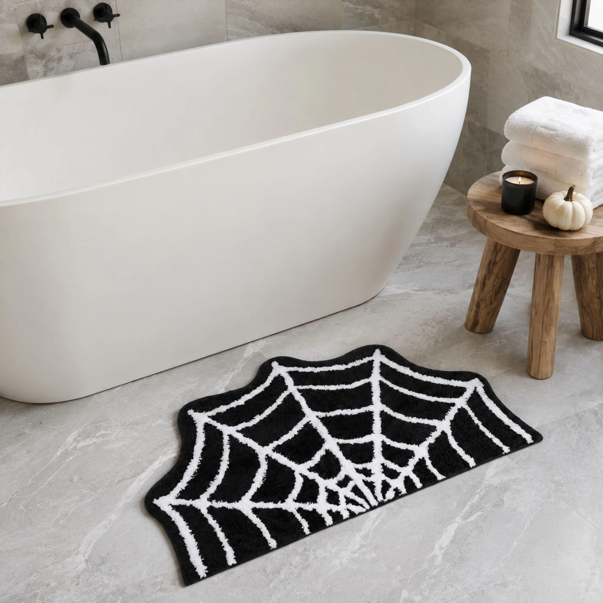 Alilang Halloween Spider Web Shaped Nonslip Bath Accent Rug 15.7 x 23.6 in