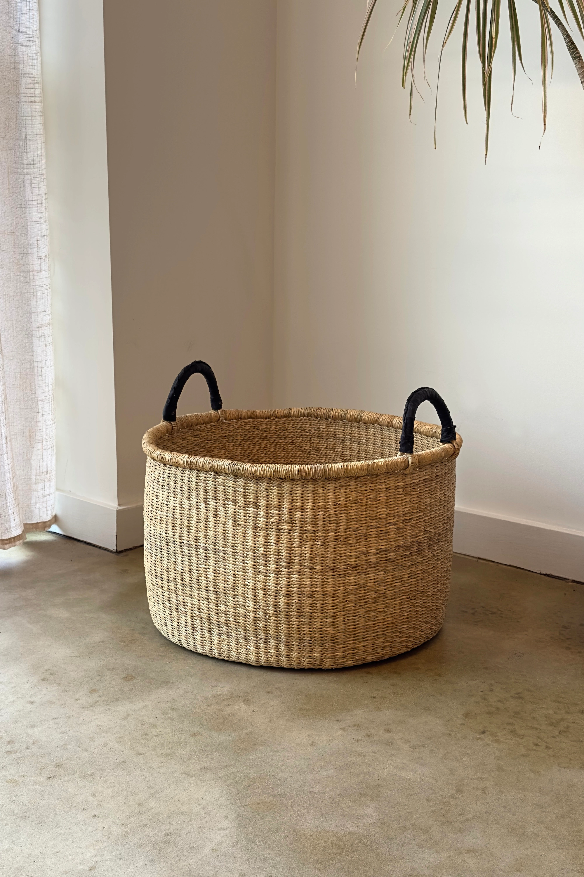 Mbare Set of 3 Handwoven Short Hampers with Leather Handles