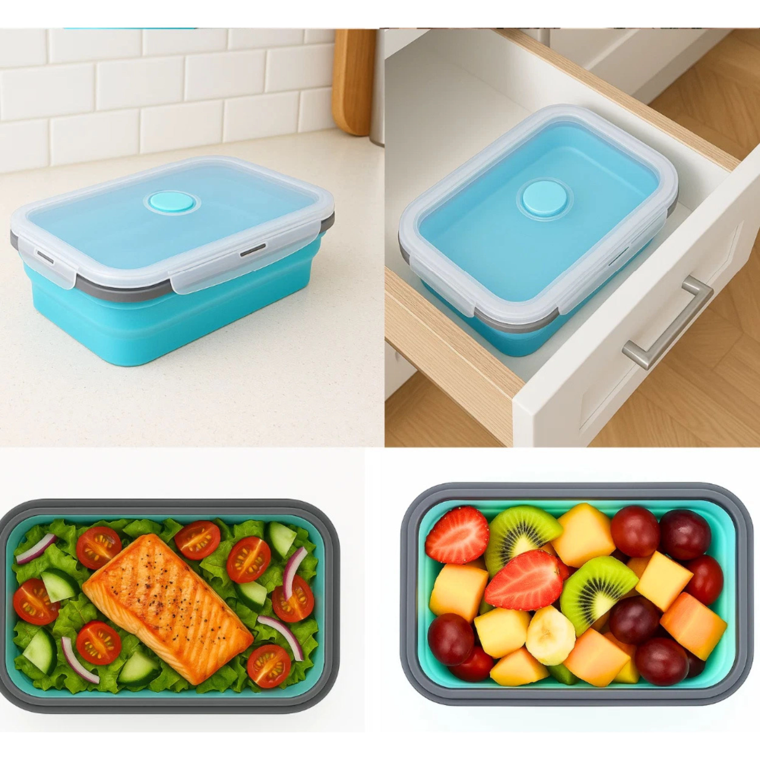 Home Collection Collapsible Silicone Bento Box 43 oz Microwave & Dishwasher Safe