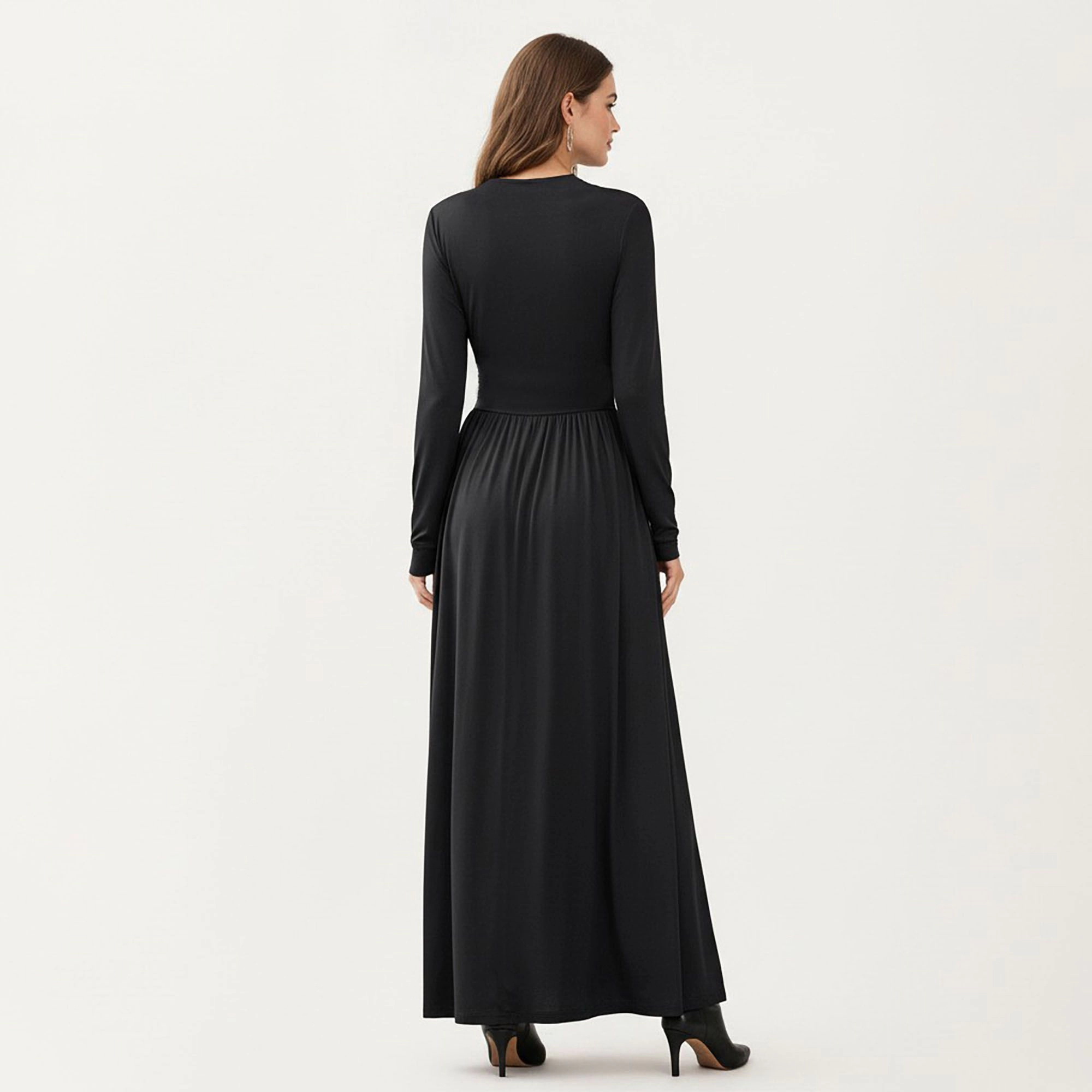 Anna-Kaci Women's V Neck Long Sleeve Lace Detail Side Slit Maxi Dress