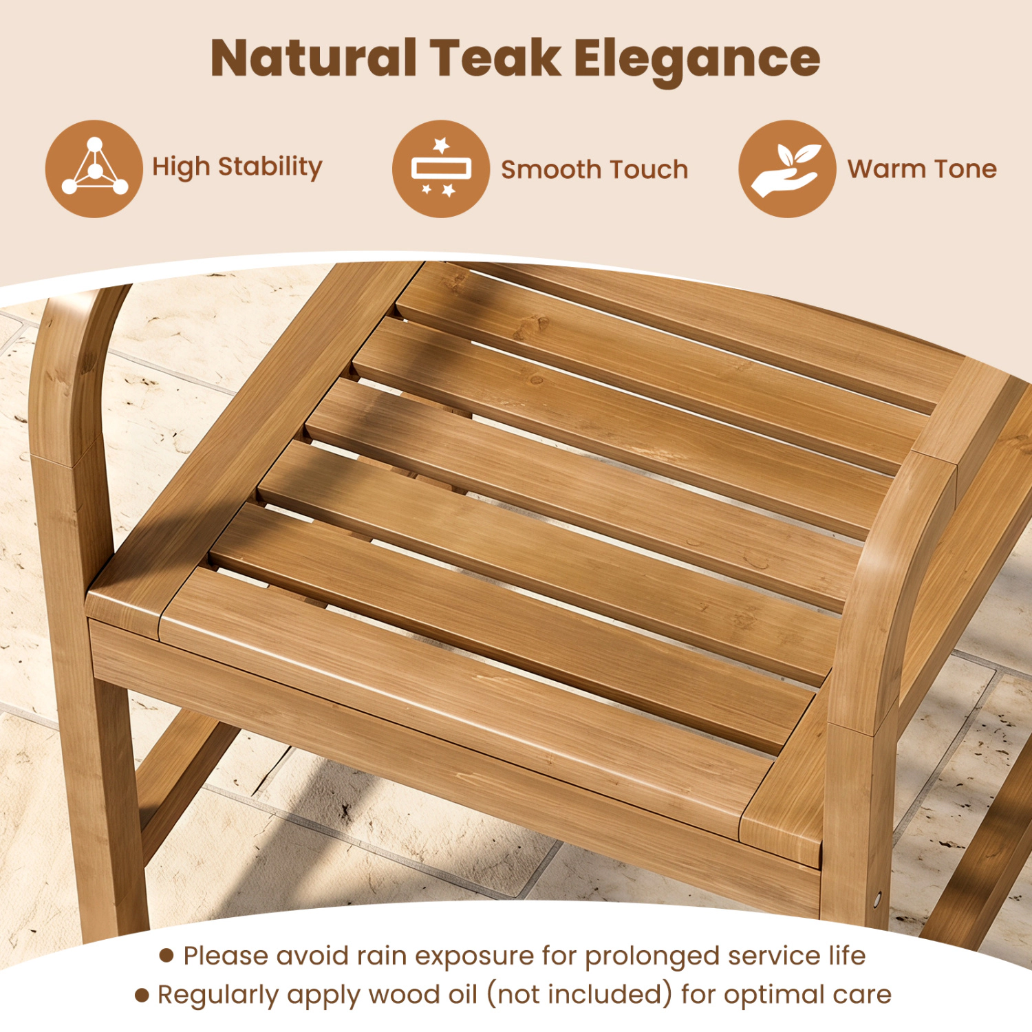 LJG Natural Wood Patio Armchair with Slanted Back and Slatted Seat
