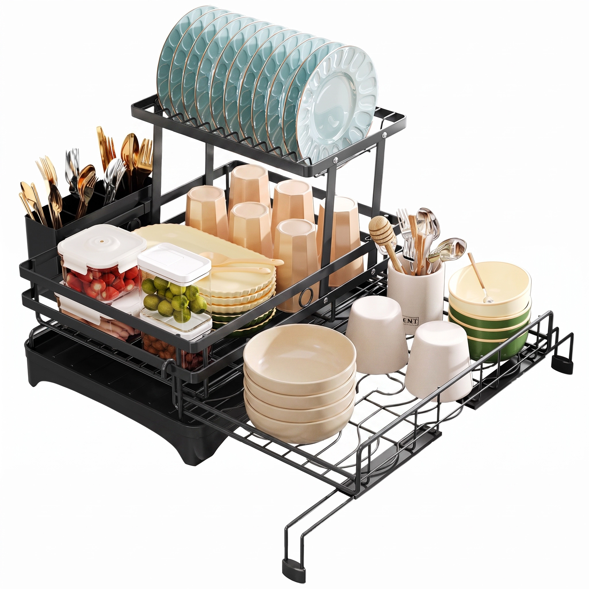Mega Casa 2-in-1 Dish Drying Rack, Expandable 1 or 2 Tier Dish Strainer for Kitchen Counter