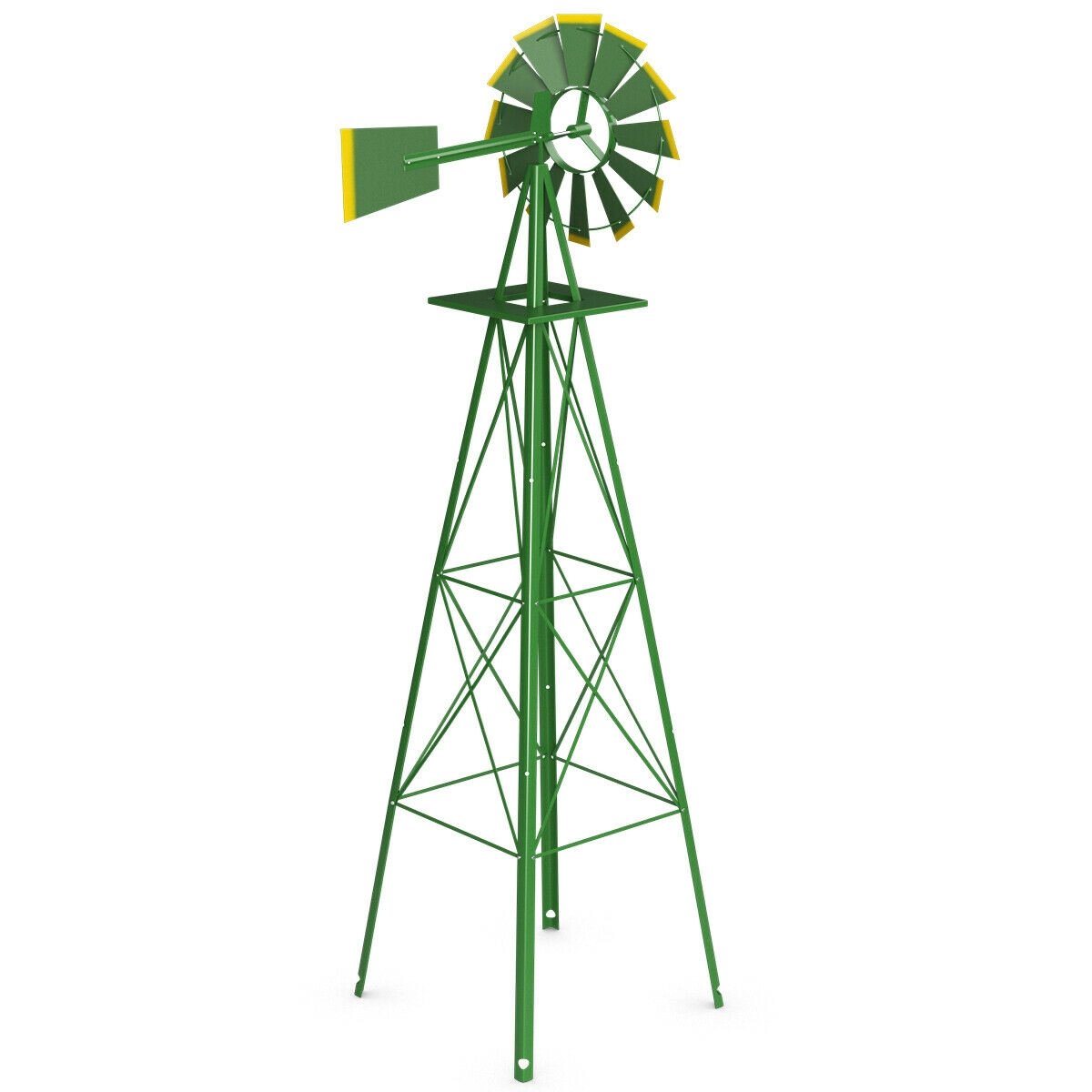 SUGIFT 8-ft Weather-Resistant Metal Ornamental Windmill with Weathervane Rolling Bearing and 4 Ground Stakes