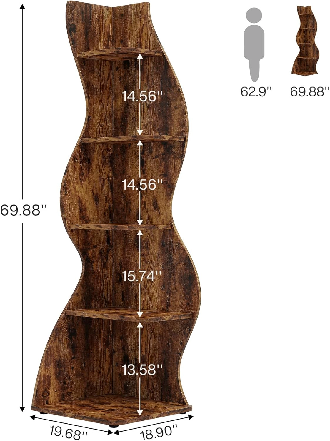 Tribesigns 5-Tier Corner Shelf, Modern Wall Bookshelf Bookcase