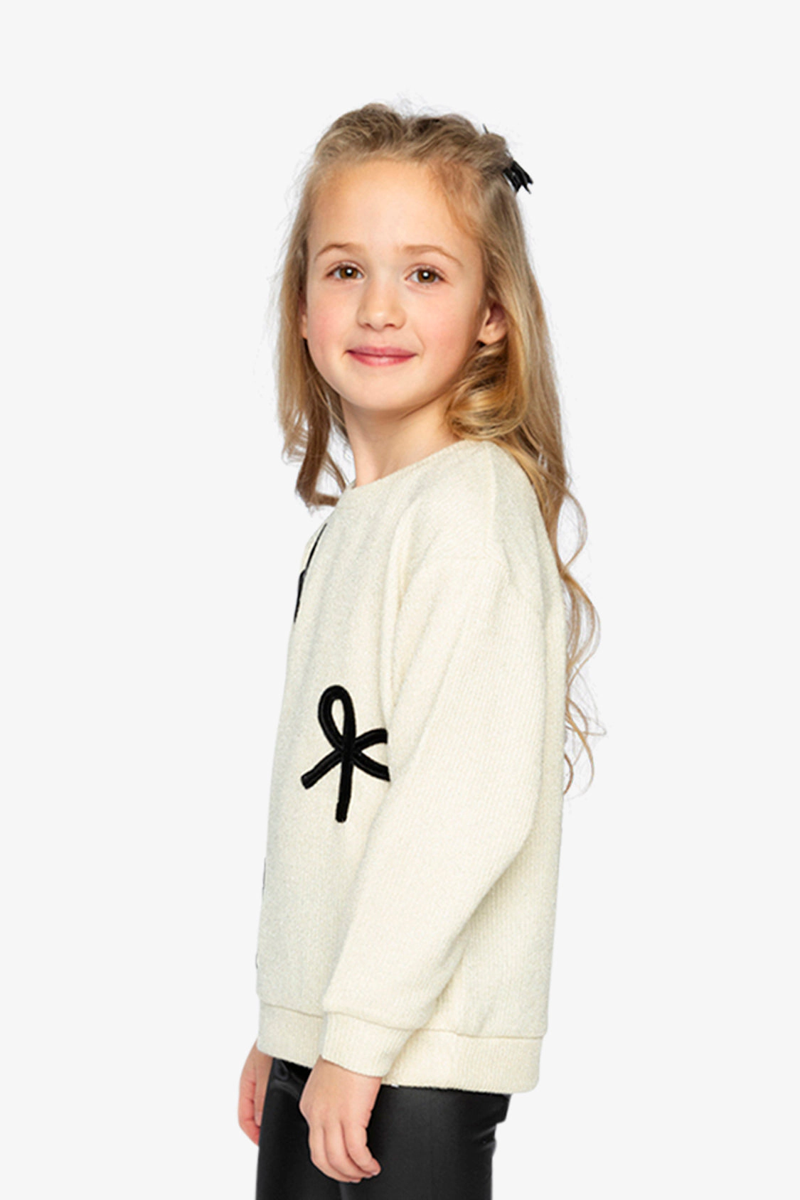 Deux par Girls Long Sleeve Knit Crewneck Sweatshirt with Oversized Velvet Bows