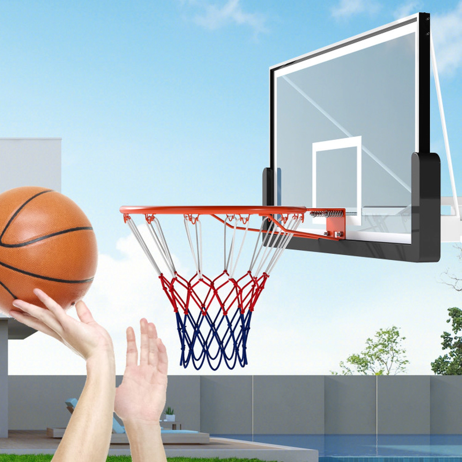 SUGIFT Heavy Duty Wall Mounted Basketball Rim Goal Replacement 18-in Inner Diameter Rim Black/Orange