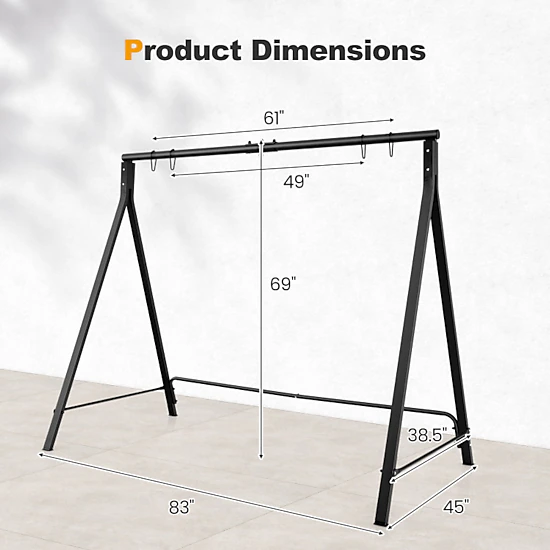 Hivvago Black Metal Swing Stand A-Frame For Patio Hammock Outdoor Garden Porch Base