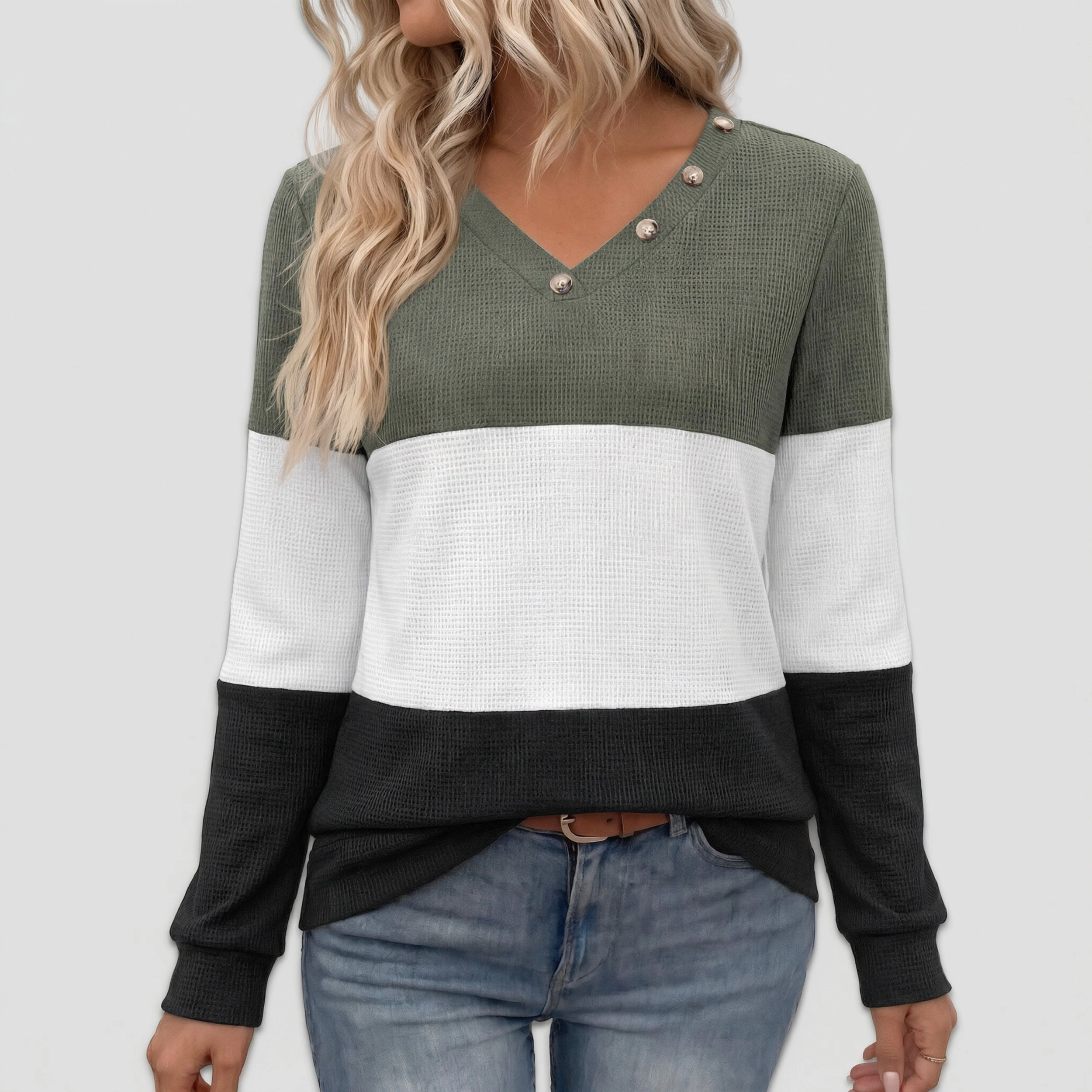 Zeagoo Women Waffle Knit V Neck Tunic Blouse