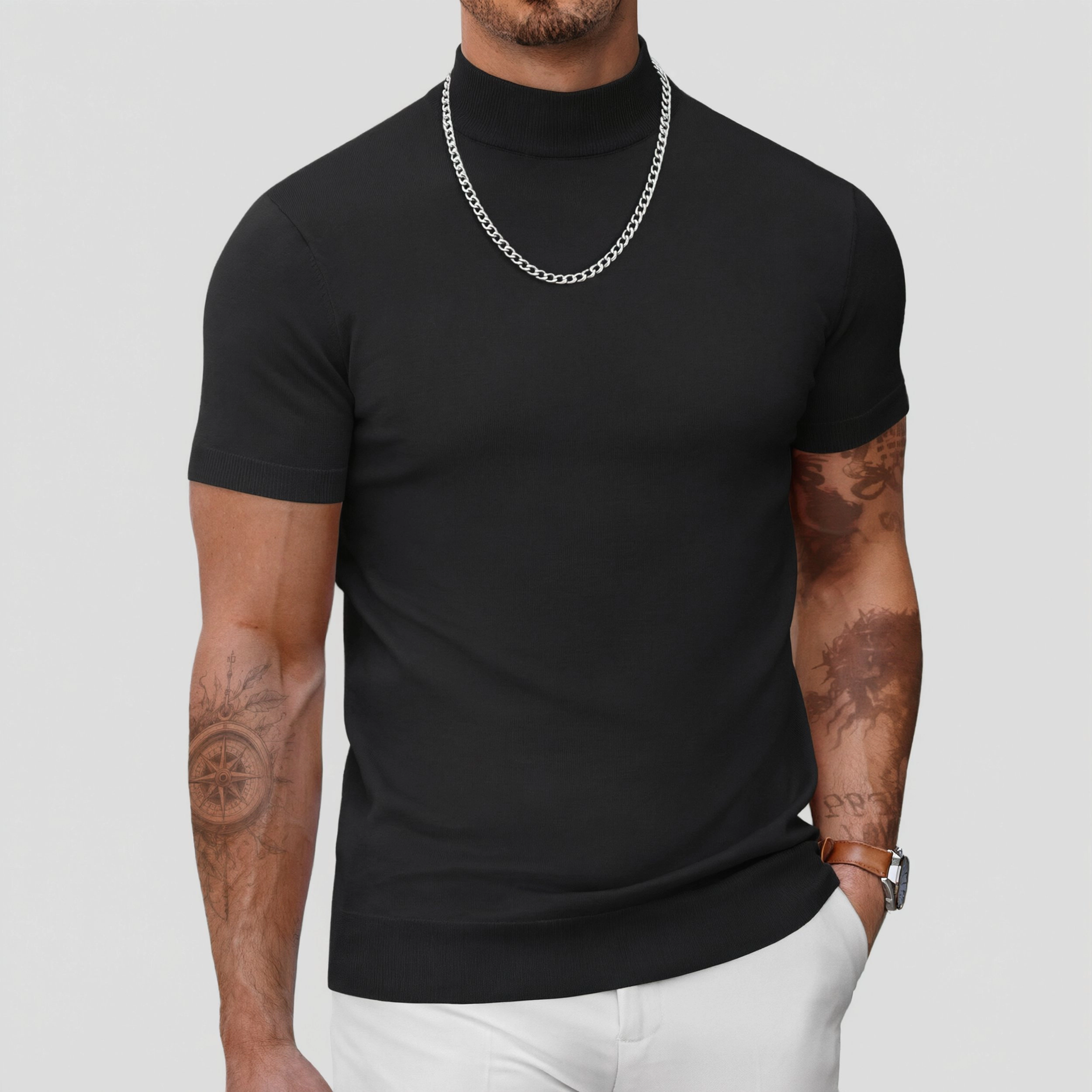 COOFANDY Men's Slim Fit Short Sleeve Mock Neck T-Shirt